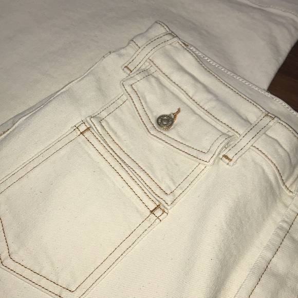 7 For All Mankind Ecru Tailorless Wide Leg With A Flair Double Pocket Jeans NWT - Picture 4 of 8